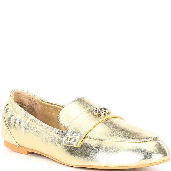 Deltan Women's James Gold Leather Logo Hardware Comfortable Loafers Size 6 - Picture 5 of 11